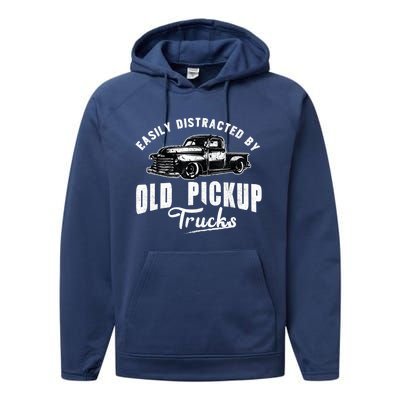 Easily Distracted By Old Pickup Square Body Trucks Lowrider Performance Fleece Hoodie