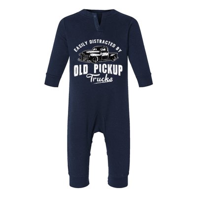 Easily Distracted By Old Pickup Square Body Trucks Lowrider Infant Fleece One Piece