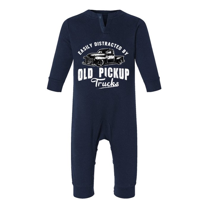 Easily Distracted By Old Pickup Square Body Trucks Lowrider Infant Fleece One Piece