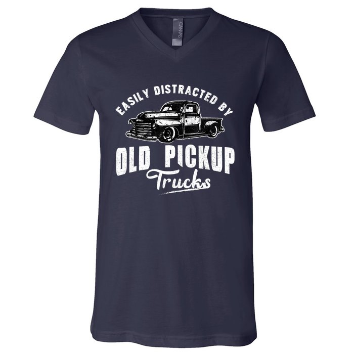 Easily Distracted By Old Pickup Square Body Trucks Lowrider V-Neck T-Shirt