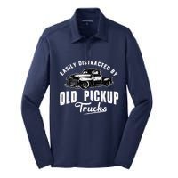 Easily Distracted By Old Pickup Square Body Trucks Lowrider Silk Touch Performance Long Sleeve Polo