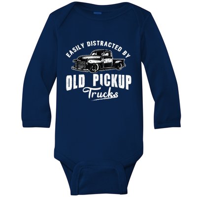 Easily Distracted By Old Pickup Square Body Trucks Lowrider Baby Long Sleeve Bodysuit