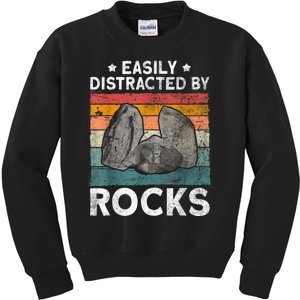 Easily Distracted By Rocks Retro Kids Sweatshirt