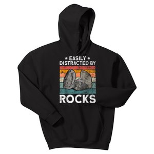 Easily Distracted By Rocks Retro Kids Hoodie