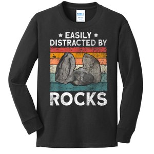 Easily Distracted By Rocks Retro Kids Long Sleeve Shirt