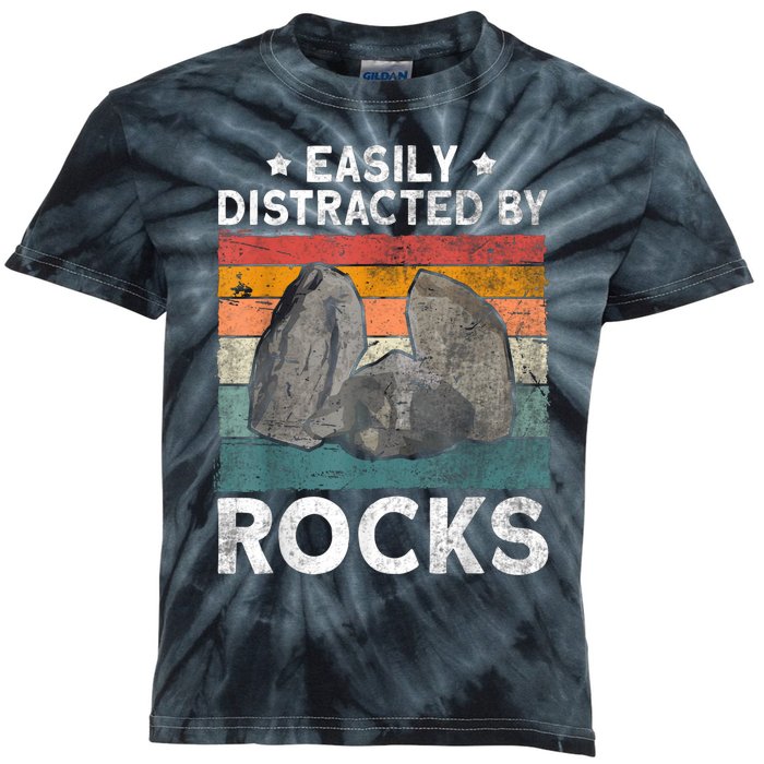 Easily Distracted By Rocks Retro Kids Tie-Dye T-Shirt