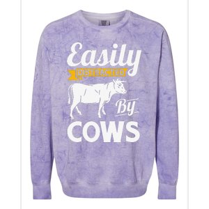 Easily Distracted By Cows Funny Cow Famers Colorblast Crewneck Sweatshirt