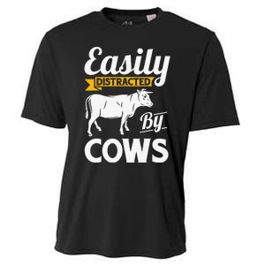 Easily Distracted By Cows Funny Cow Famers Cooling Performance Crew T-Shirt