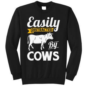 Easily Distracted By Cows Funny Cow Famers Sweatshirt