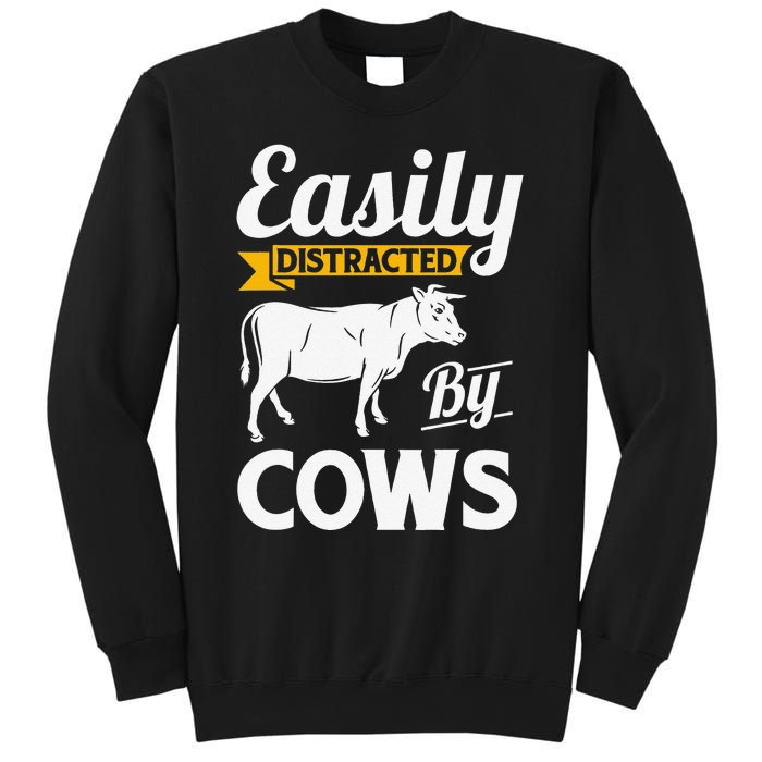 Easily Distracted By Cows Funny Cow Famers Sweatshirt