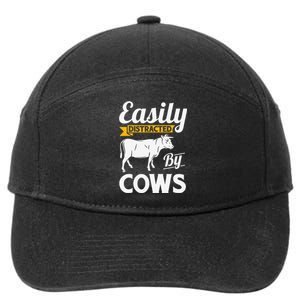 Easily Distracted By Cows Funny Cow Famers 7-Panel Snapback Hat