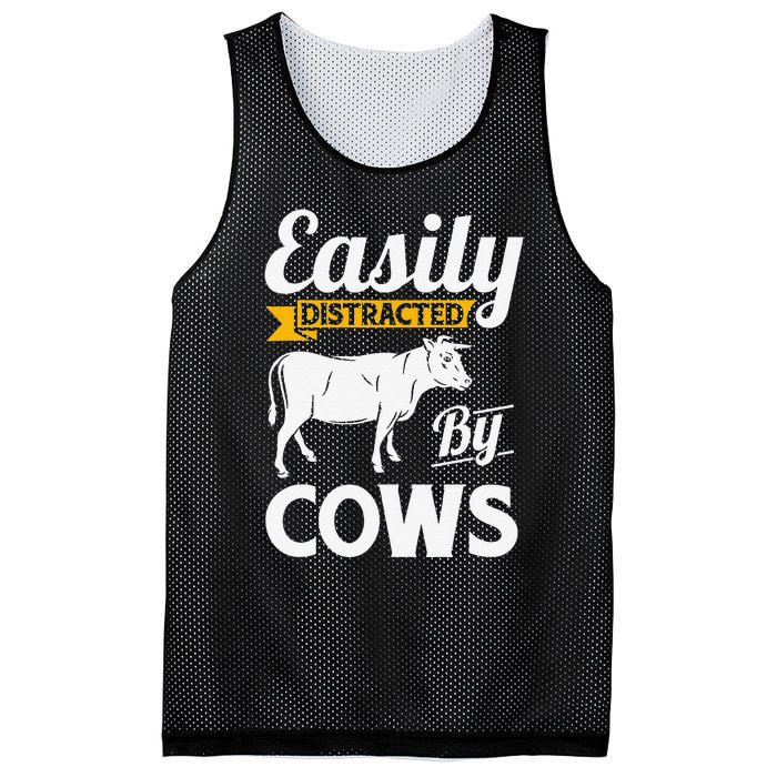 Easily Distracted By Cows Funny Cow Famers Mesh Reversible Basketball Jersey Tank