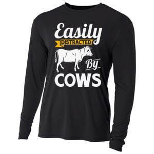 Easily Distracted By Cows Funny Cow Famers Cooling Performance Long Sleeve Crew