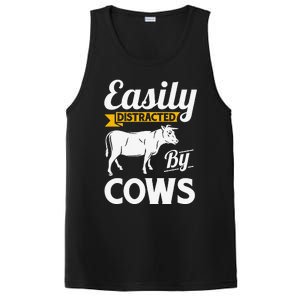 Easily Distracted By Cows Funny Cow Famers PosiCharge Competitor Tank