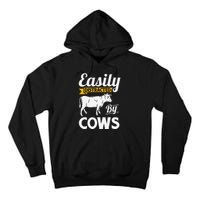 Easily Distracted By Cows Funny Cow Famers Tall Hoodie