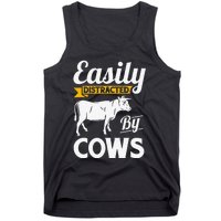 Easily Distracted By Cows Funny Cow Famers Tank Top