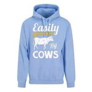 Easily Distracted By Cows Funny Cow Famers Unisex Surf Hoodie