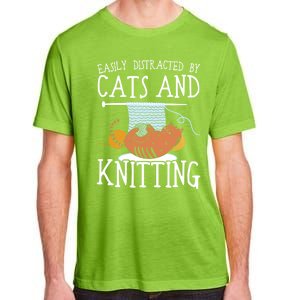 Easily Distracted By Cats And Knitting Crochet Kitty Lover Gift Adult ChromaSoft Performance T-Shirt