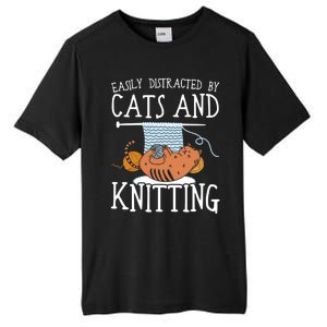 Easily Distracted By Cats And Knitting Crochet Kitty Lover Gift Tall Fusion ChromaSoft Performance T-Shirt