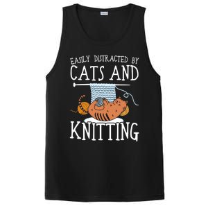 Easily Distracted By Cats And Knitting Crochet Kitty Lover Gift PosiCharge Competitor Tank