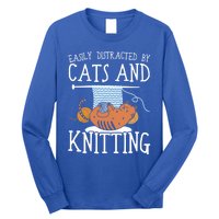 Easily Distracted By Cats And Knitting Crochet Kitty Lover Gift Long Sleeve Shirt