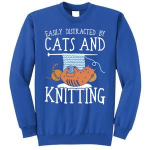 Easily Distracted By Cats And Knitting Crochet Kitty Lover Gift Sweatshirt