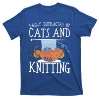 Easily Distracted By Cats And Knitting Crochet Kitty Lover Gift T-Shirt