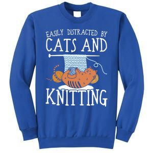 Easily Distracted By Cats And Knitting Crochet Kitty Lover Gift Tall Sweatshirt