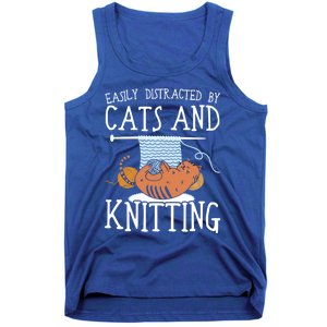 Easily Distracted By Cats And Knitting Crochet Kitty Lover Gift Tank Top