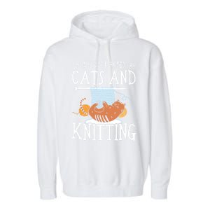 Easily Distracted By Cats And Knitting Crochet Kitty Lover Gift Garment-Dyed Fleece Hoodie