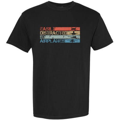 Easily Distracted By Airplanes Aviation Pilot Airplane Lover Garment-Dyed Heavyweight T-Shirt