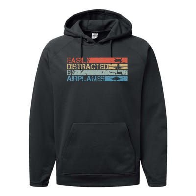 Easily Distracted By Airplanes Aviation Pilot Airplane Lover Performance Fleece Hoodie