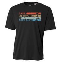 Easily Distracted By Airplanes Aviation Pilot Airplane Lover Cooling Performance Crew T-Shirt