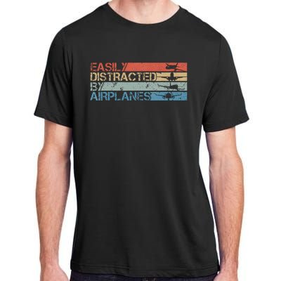 Easily Distracted By Airplanes Aviation Pilot Airplane Lover Adult ChromaSoft Performance T-Shirt