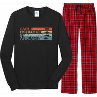 Easily Distracted By Airplanes Aviation Pilot Airplane Lover Long Sleeve Pajama Set