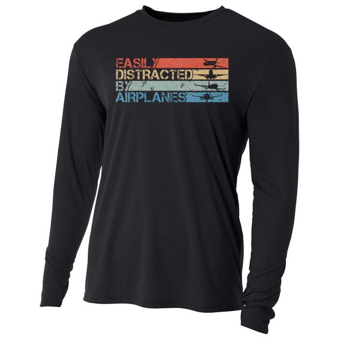 Easily Distracted By Airplanes Aviation Pilot Airplane Lover Cooling Performance Long Sleeve Crew