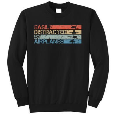 Easily Distracted By Airplanes Aviation Pilot Airplane Lover Tall Sweatshirt