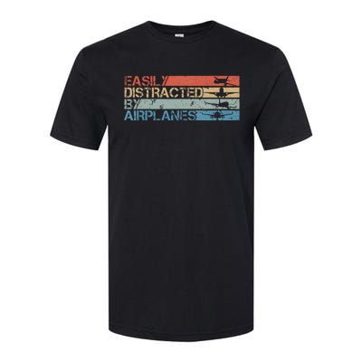 Easily Distracted By Airplanes Aviation Pilot Airplane Lover Softstyle CVC T-Shirt