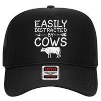 Easily Distracted by Cows funny Cow Famer High Crown Mesh Back Trucker Hat