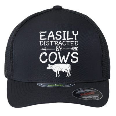 Easily Distracted by Cows funny Cow Famer Flexfit Unipanel Trucker Cap