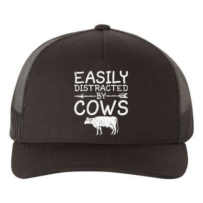 Easily Distracted by Cows funny Cow Famer Yupoong Adult 5-Panel Trucker Hat