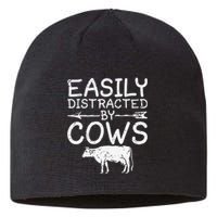 Easily Distracted by Cows funny Cow Famer Sustainable Beanie