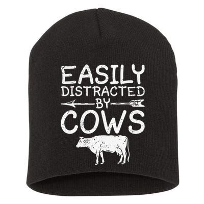 Easily Distracted by Cows funny Cow Famer Short Acrylic Beanie