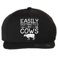 Easily Distracted by Cows funny Cow Famer Wool Snapback Cap