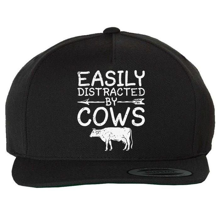 Easily Distracted by Cows funny Cow Famer Wool Snapback Cap