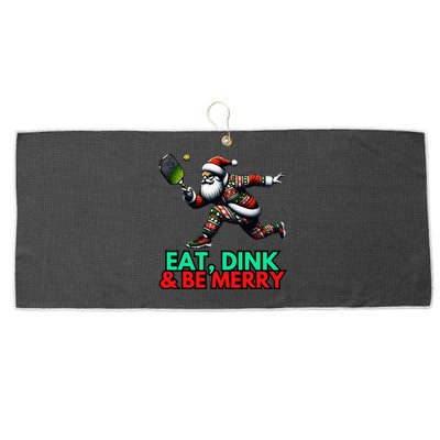 Eat Dink Be Merry Santa Claus Pickleball Christmas Xmas  Large Microfiber Waffle Golf Towel