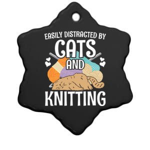 Easily Distracted By Cats And Knitting Crochet Kitty Lover Cute Gift Ceramic Star Ornament