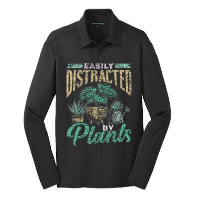 Easily Distracted By Plants Botanics Gardening Botanist Silk Touch Performance Long Sleeve Polo