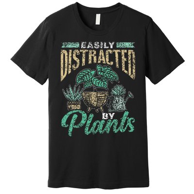 Easily Distracted By Plants Botanics Gardening Botanist Premium T-Shirt