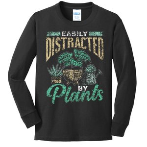 Easily Distracted By Plants Botanics Gardening Botanist Kids Long Sleeve Shirt